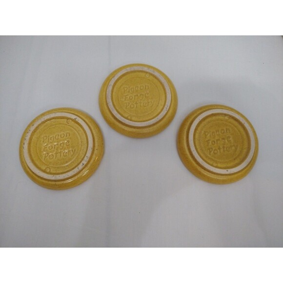 Set of 3 Vintage Pigeon Forge Pottery Coasters Yellow Butter Mold Prints 1 chip - Picture 3 of 9